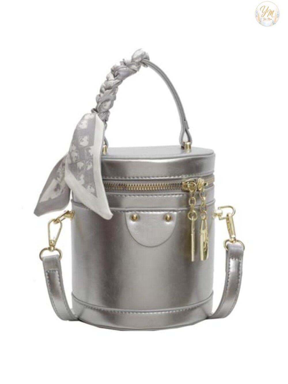 Vegan Leather Mini Bucket Crossbody Bag Round Handle Handbag Purse